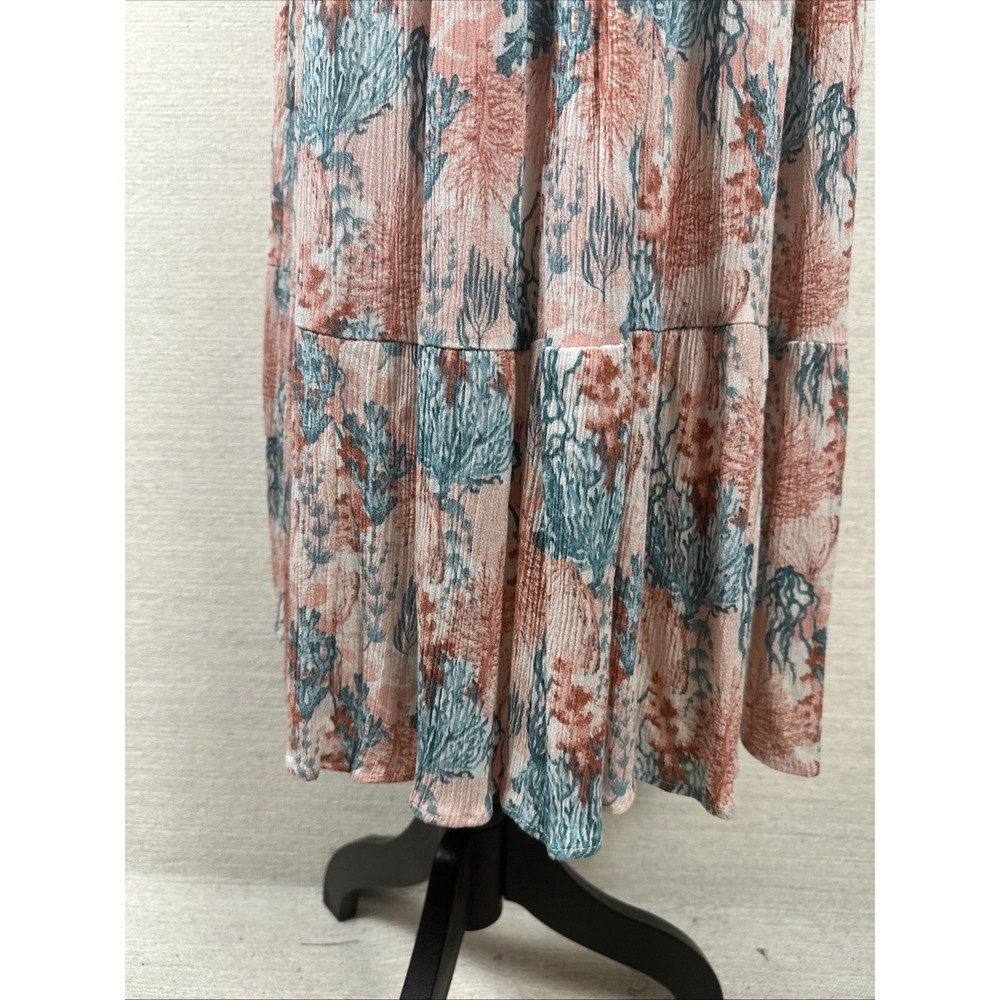 Stitch By Chenault Coral Print Midi Dress NWT Medium Boho Beach Resort Vacation - Picture 6 of 15